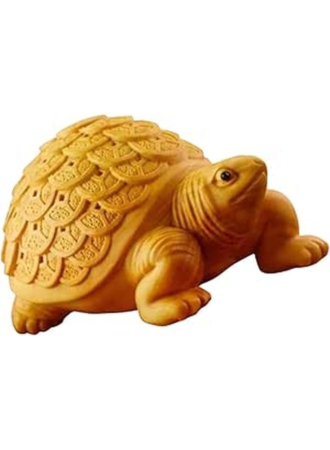 Hand Carved Boxwood Turtle Figurine Feng Shui Money Tortoise Wealth Home Decor Sculpture - Image 1