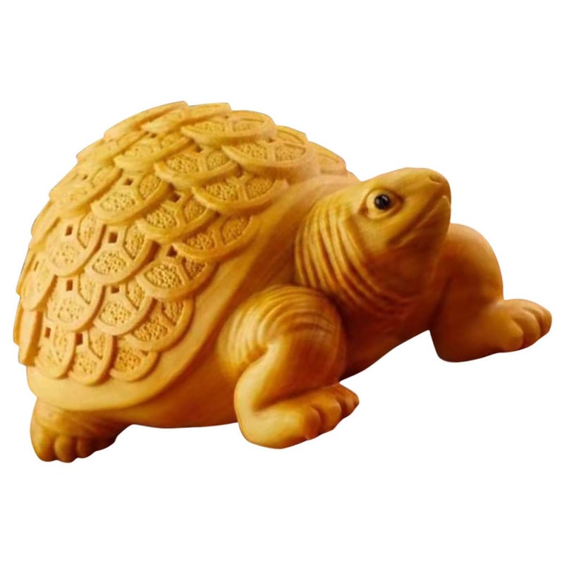 Hand Carved Boxwood Turtle Figurine Feng Shui Money Tortoise Wealth Home Decor Sculpture - Image 2