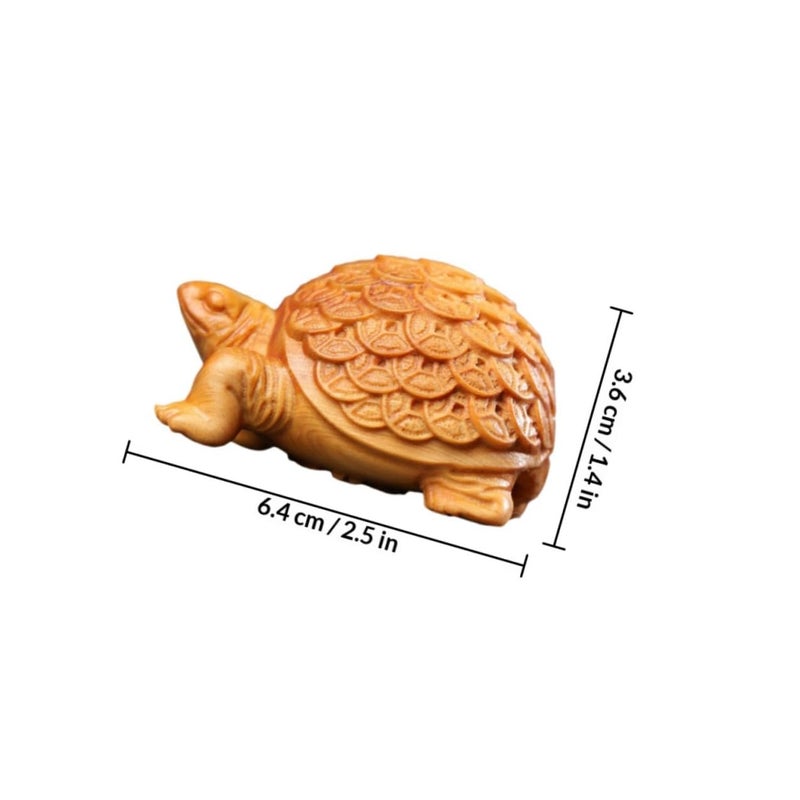 Hand Carved Boxwood Turtle Figurine Feng Shui Money Tortoise Wealth Home Decor Sculpture - Image 3