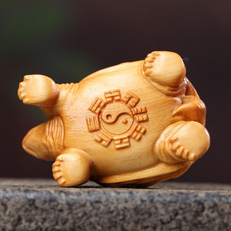 Hand Carved Boxwood Turtle Figurine Feng Shui Money Tortoise Wealth Home Decor Sculpture - Image 5