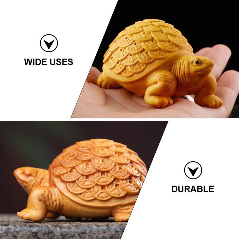 Hand Carved Boxwood Turtle Figurine Feng Shui Money Tortoise Wealth Home Decor Sculpture - Image 4