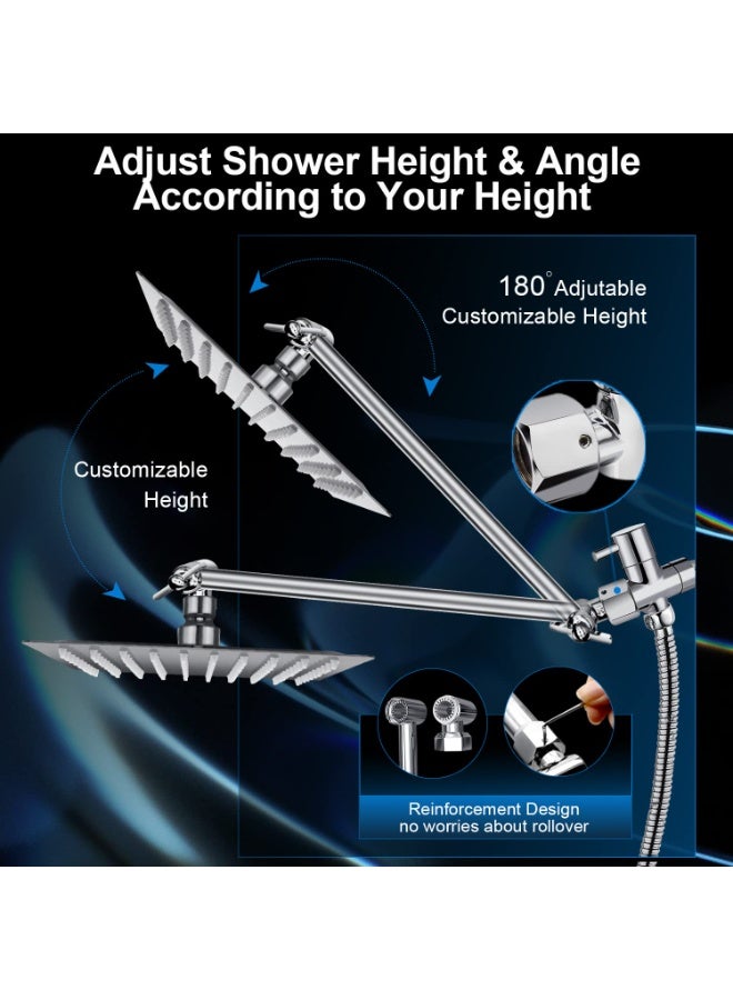 Shower Head Combo, 10 Inch High Pressure Rain Shower Head with 11 Inch Adjustable Extension Arm and 5-Setting Handheld Spray - Image 5