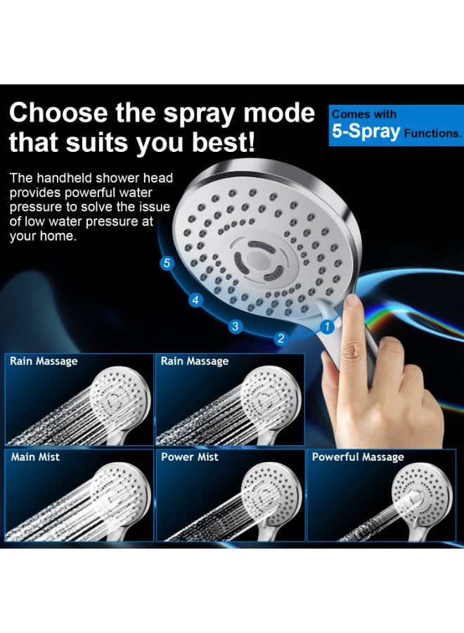 Shower Head Combo, 10 Inch High Pressure Rain Shower Head with 11 Inch Adjustable Extension Arm and 5-Setting Handheld Spray - Image 4