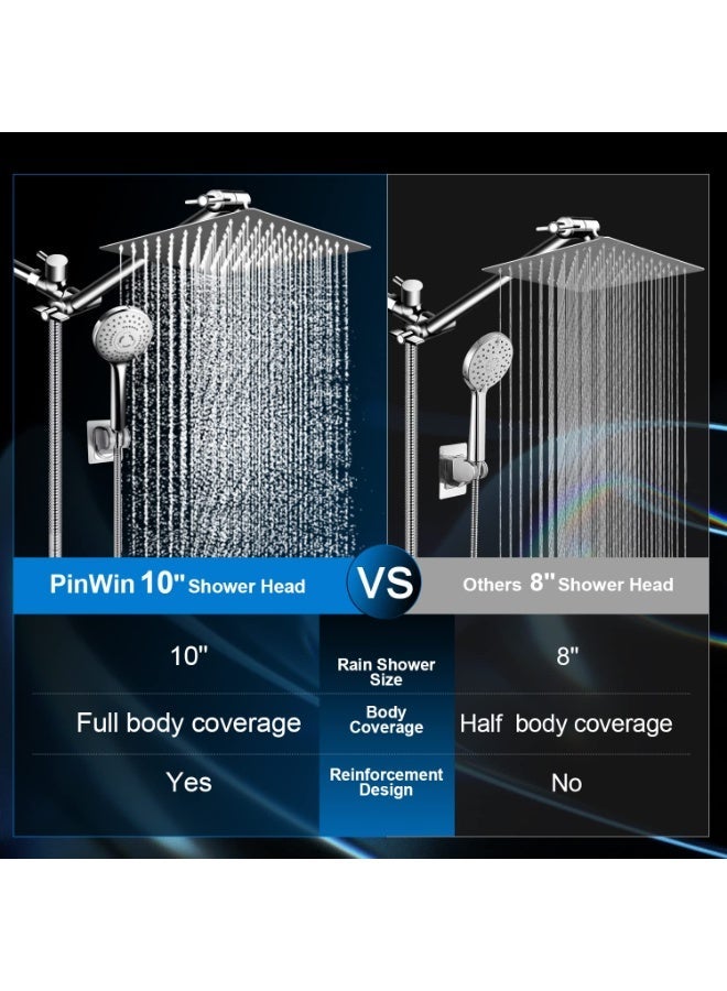 Shower Head Combo, 10 Inch High Pressure Rain Shower Head with 11 Inch Adjustable Extension Arm and 5-Setting Handheld Spray - Image 2