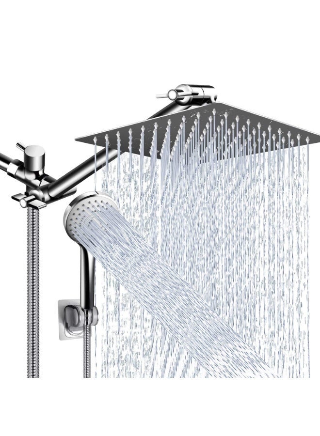 Shower Head Combo, 10 Inch High Pressure Rain Shower Head with 11 Inch Adjustable Extension Arm and 5-Setting Handheld Spray - Image 1