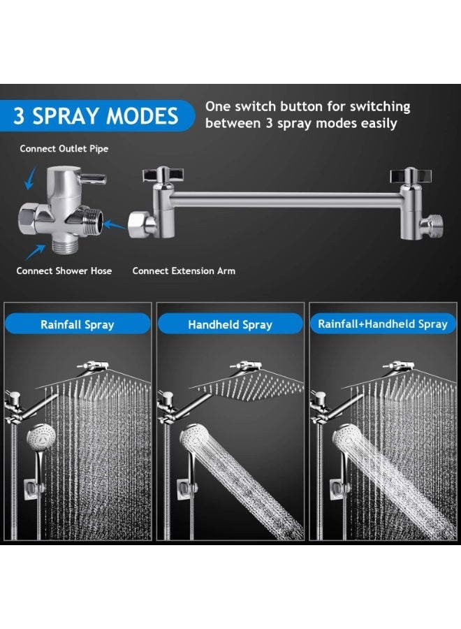 Shower Head Combo, 10 Inch High Pressure Rain Shower Head with 11 Inch Adjustable Extension Arm and 5-Setting Handheld Spray - Image 3