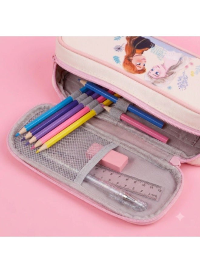 Kidzilla Frozen Character Pink Pencil Case for Girls, Soft Zipper School Stationery Pouch - Image 3