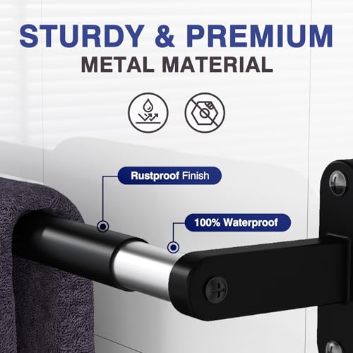 Powools Towel Rack for Bathroom - 24" Rustproof Towel Holder, Sturdy Towel Bar Wall Mounted, Space-Saving Towel Hanger, Bathroom Accessories, Home Decor, Apparment Essentials, Black - Image 2