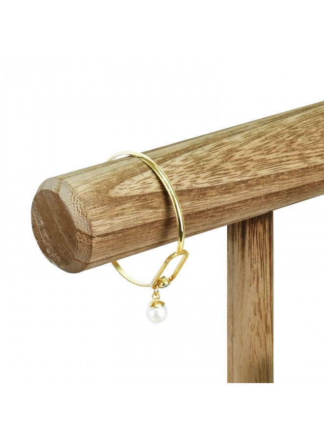 Ikee Design 2 Tier Wooden Jewelry Bracelet Watch Display Tower, Bangle Scrunchie Necklace Holder Storage Stand, Oak Color, 7.9 W x 4.3 D x 9.4 H in - Image 4