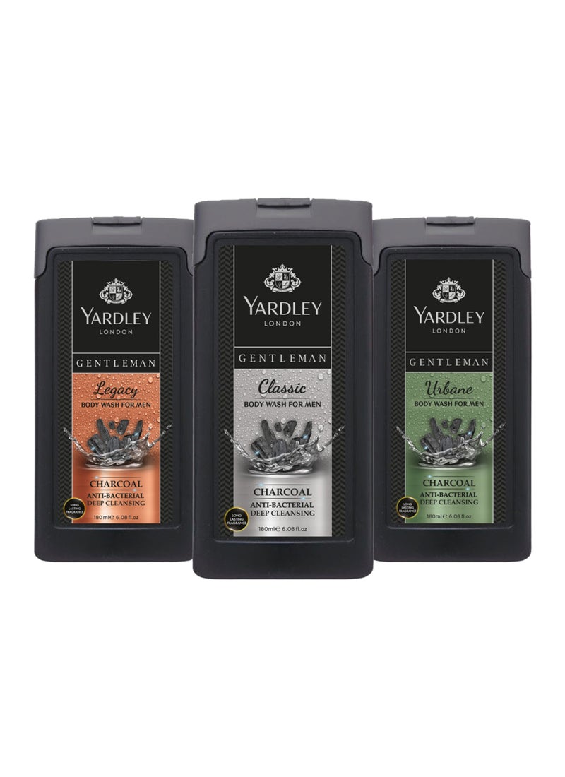 Yardley غسول الجسم بالفحم المضاد للبكتيريا من لندن جنتلمان – 1 كلاسيك، 1 ليجاسي، 1 أورباني - Image 1