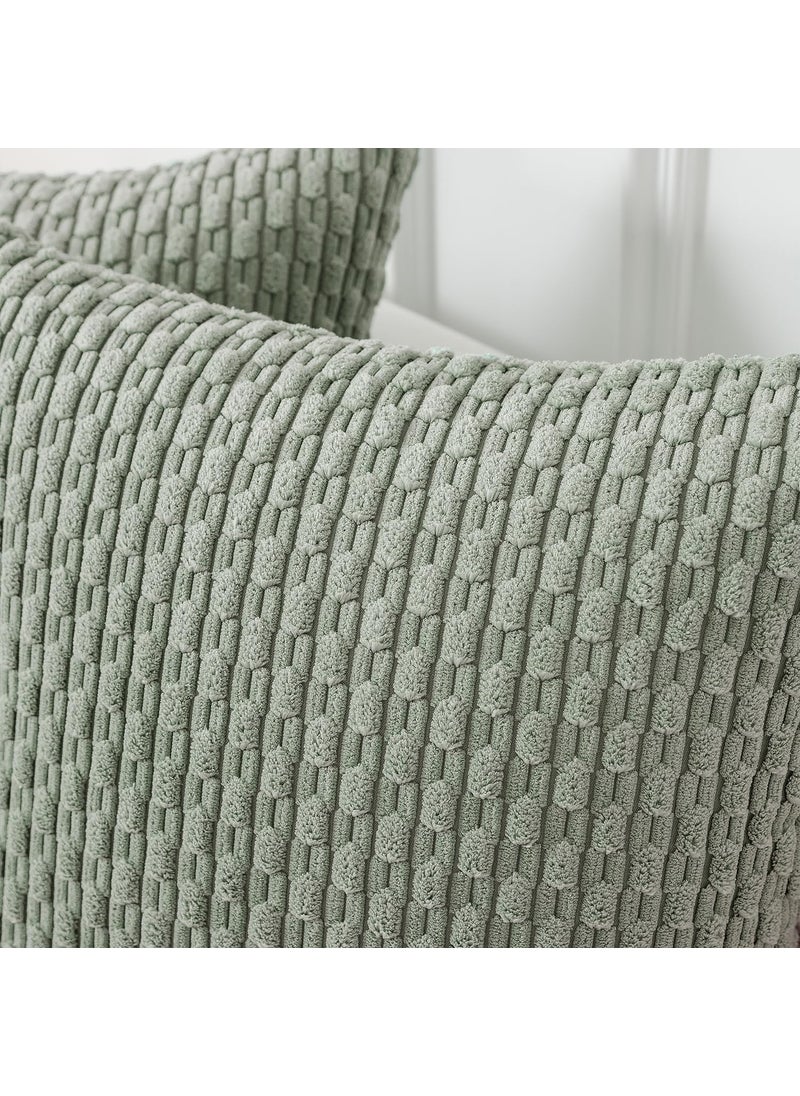 K KEVIN TEXTILE Kevin Textile Throw Pillow Covers Soft Corduroy Decorative Set of 2 Boho Striped Pillow Covers Pillowcases Farmhouse Home Decor for Couch Bed Sofa Living Room 16x16 Inch Greyish Green  - Image 2