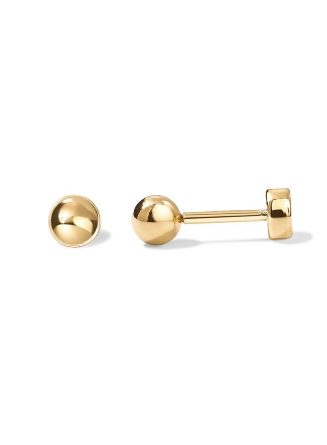 PAVOI 14K Gold Plated Solid 925 Sterling Silver Posts Dainty Ball Stud Flatback Earrings for Women - Cartilage Helix Piercing Jewelry - Small Screwbacks Stud Earrings for Women, Big, Yellow Gold, No - Image 1