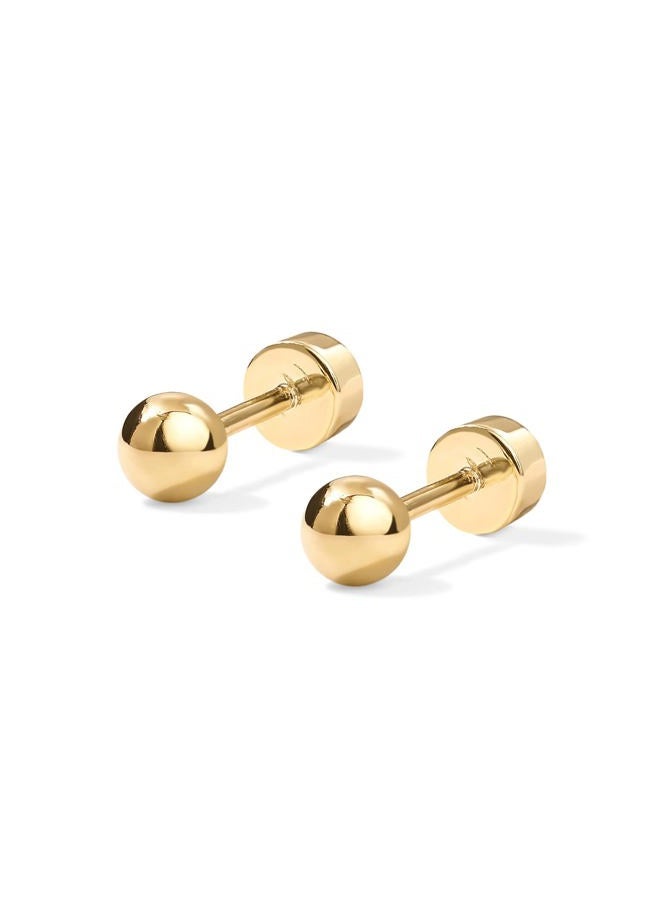 PAVOI 14K Gold Plated Solid 925 Sterling Silver Posts Dainty Ball Stud Flatback Earrings for Women - Cartilage Helix Piercing Jewelry - Small Screwbacks Stud Earrings for Women, Big, Yellow Gold, No - Image 3