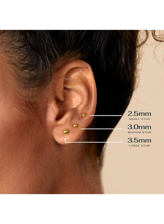 PAVOI 14K Gold Plated Solid 925 Sterling Silver Posts Dainty Ball Stud Flatback Earrings for Women - Cartilage Helix Piercing Jewelry - Small Screwbacks Stud Earrings for Women, Big, Yellow Gold, No - Image 2
