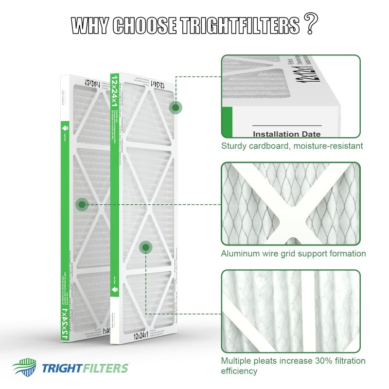 TRIGHTFILTERS 12x24x1 Air Filter 4 Pack, MERV 8 Pleated Dust Defense Air Filters Replacement Air Conditioner HVAC AC Furnace Filter, Durable and Lightweight - Image 4
