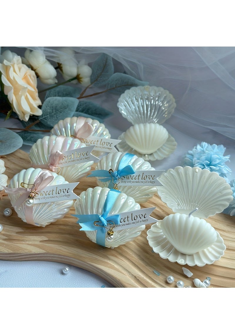 6pcs, 40g Soy Wax Aroma Candles, Shell Pearl Set Candle Freesia Scented Candle, for Bridal Shower, Wedding Favors for Guests, Party Home Decoration, Holiday Gifts (Pink/Blue), Best for Christmas, Perfect for Thanksgiving  - Image 1