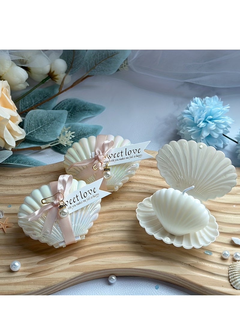 6pcs, 40g Soy Wax Aroma Candles, Shell Pearl Set Candle Freesia Scented Candle, for Bridal Shower, Wedding Favors for Guests, Party Home Decoration, Holiday Gifts (Pink/Blue), Best for Christmas, Perfect for Thanksgiving  - Image 3