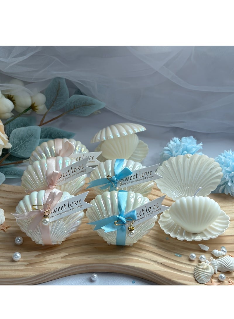 6pcs, 40g Soy Wax Aroma Candles, Shell Pearl Set Candle Freesia Scented Candle, for Bridal Shower, Wedding Favors for Guests, Party Home Decoration, Holiday Gifts (Pink/Blue), Best for Christmas, Perfect for Thanksgiving  - Image 2