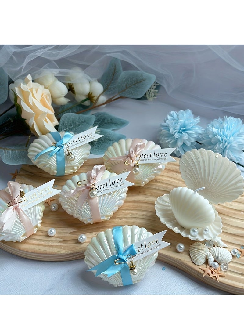 6pcs, 40g Soy Wax Aroma Candles, Shell Pearl Set Candle Freesia Scented Candle, for Bridal Shower, Wedding Favors for Guests, Party Home Decoration, Holiday Gifts (Pink/Blue), Best for Christmas, Perfect for Thanksgiving  - Image 4
