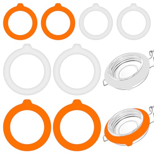 Notoke 8 PCS Silicone Jar Gaskets – 4x3.75" & 4x4.5" Rubber Seals Rings for Glass Jars, White & Orange Airtight Leakproof Replacement Gaskets for Mason Regular Mouth Canning Jars - Image 1