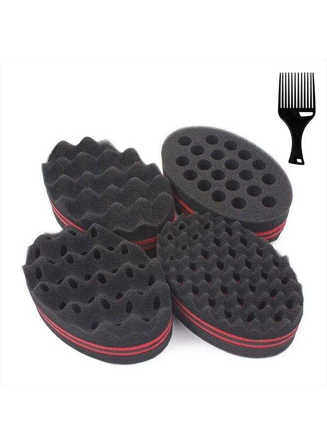 AIR&TREE 5 Pcs Hair Sponge Set,Magic Twist Brush Sponge,Curl Sponge Brush with 1 Pc Hair Pick for Men Women(Blend) - Image 1