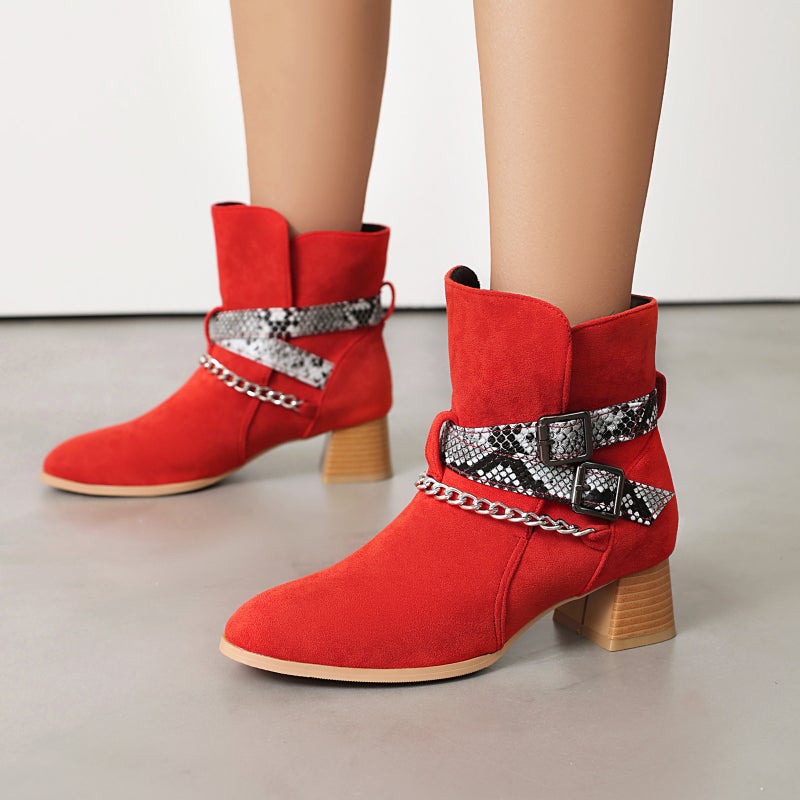 2024 Supply Coarse Middle Heel Women'S Shoes 40-46 Plus Size Foot Chain Low Boots - Image 5