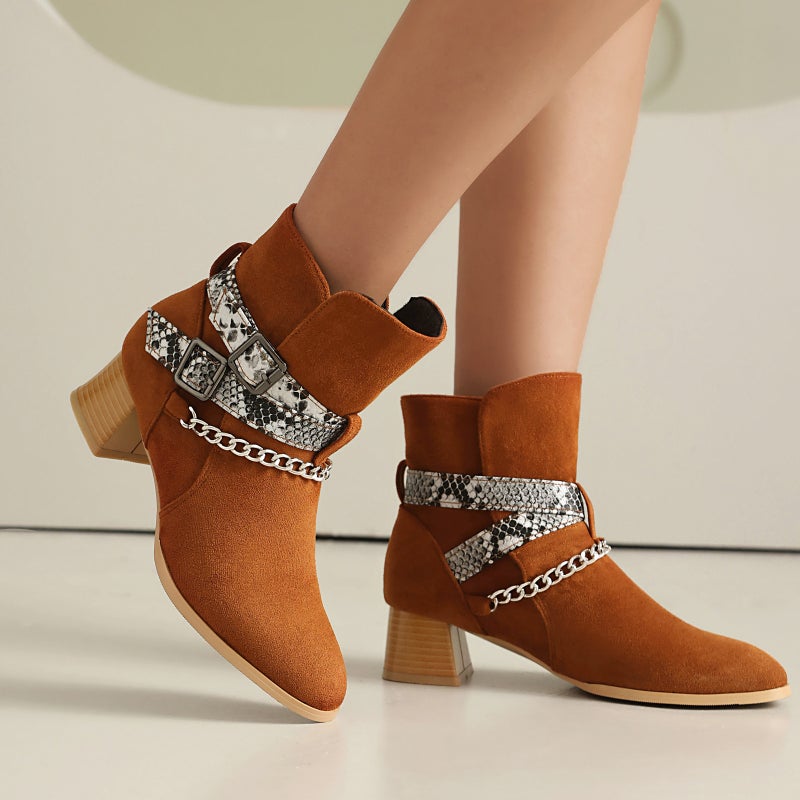 2024 Supply Coarse Middle Heel Women'S Shoes 40-46 Plus Size Foot Chain Low Boots - Image 4