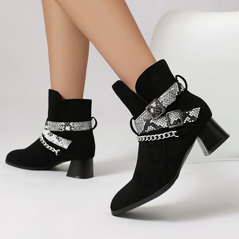 2024 Supply Coarse Middle Heel Women'S Shoes 40-46 Plus Size Foot Chain Low Boots - Image 3