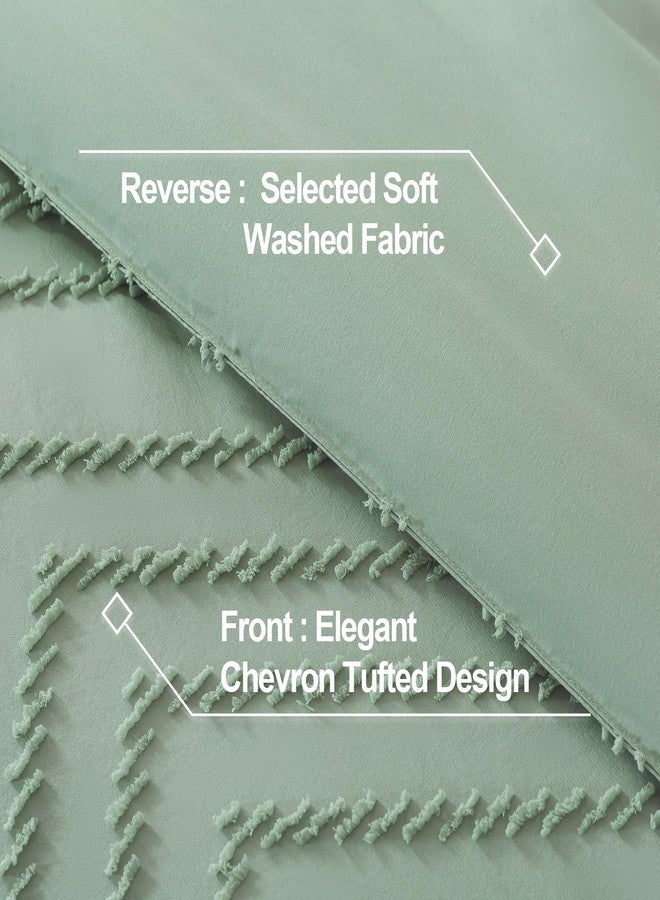 Andency Sage Green Comforter Full, Boho Soft Fluffy Warm Lightweight Bedding Comforter Sets for Full Bed, 3 Pieces Light Green Chevron Tufted Aesthetic Microfiber Lightweight Comforter Set - Image 5
