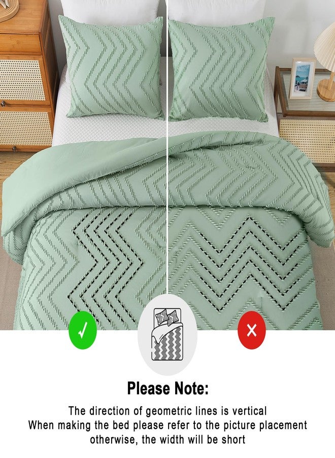 Andency Sage Green Comforter Full, Boho Soft Fluffy Warm Lightweight Bedding Comforter Sets for Full Bed, 3 Pieces Light Green Chevron Tufted Aesthetic Microfiber Lightweight Comforter Set - Image 4