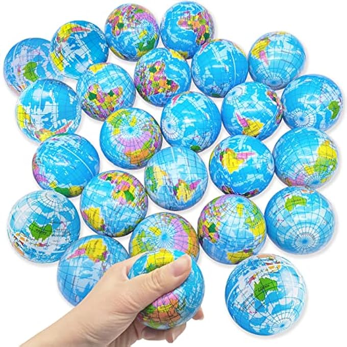 Jizvxe 24 PCS Globe Squeeze Balls,2.5 Inch Globe Bouncy Ball Earth Squishy Ball,Mini Foam Globe Squeeze Stress Balls - Image 1