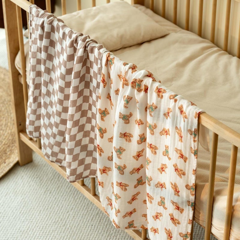 6 Pack Cotton Muslin Swaddle Blankets - Christmas Bear Design - Image 5