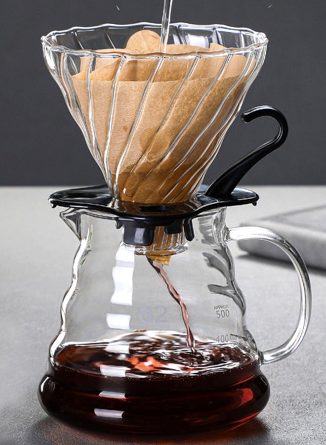 مجموعة ماكينة صنع القهوة V60، ماكينة صنع القهوة الزجاجية مع ورق فلتر وفنجان قهوة زجاجي مزدوج الطبقة - Image 3