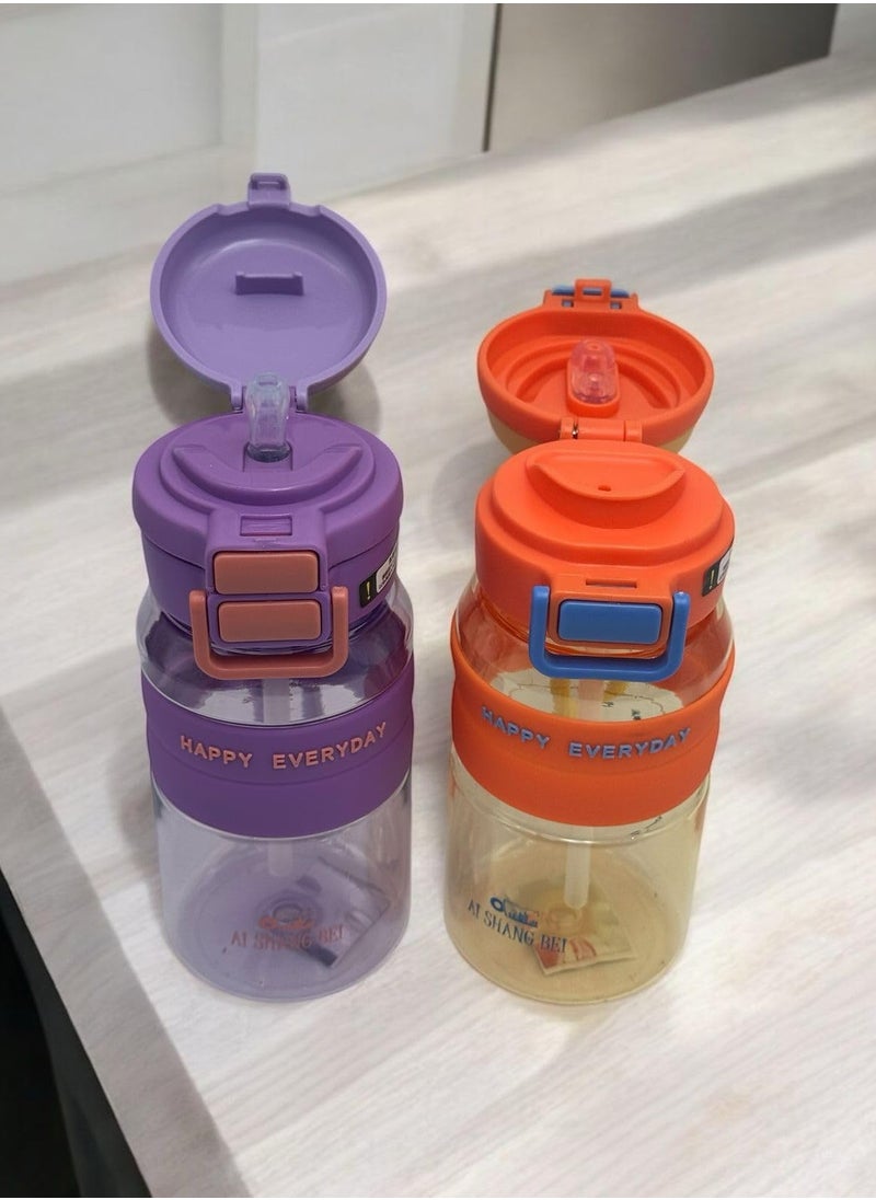 QSHOP - ®One Hand Portable Multi Water Bottle (630ml) Double Lid with Straw and 2 Hole for Direct Drinking Perfect for Daily Use - Image 1