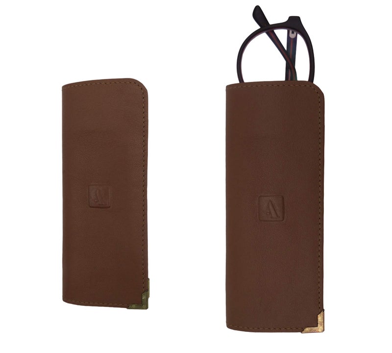 Adamis Genuine Leather Spectacles Soft Pouch for Men and Women Flexible And Durable For Sunglass Eyeglass And Reading Glass Holder compact size W43 Tan, Size 6 x 15 cm - Image 1