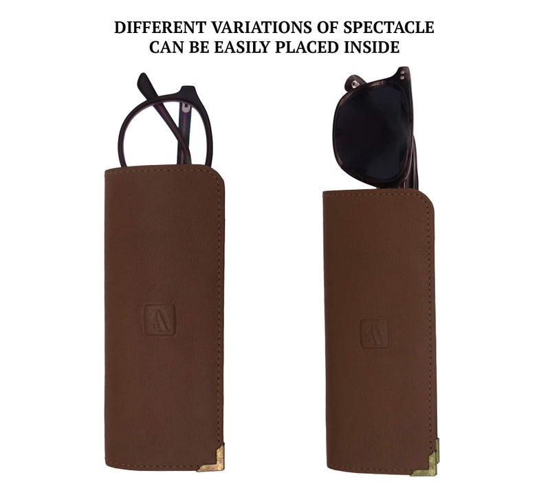 Adamis Genuine Leather Spectacles Soft Pouch for Men and Women Flexible And Durable For Sunglass Eyeglass And Reading Glass Holder compact size W43 Tan, Size 6 x 15 cm - Image 4