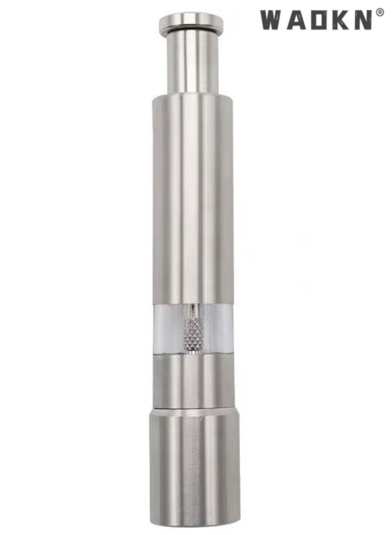 WAOKN Salt and Pepper Grinder, Glass Ceramic Grinder Stainless Steel Refillable Salt & Peppercorn Shakers Adjustable Coarseness Stainless Steel Push-type Manual Pepper Grinding Bottle - Image 2