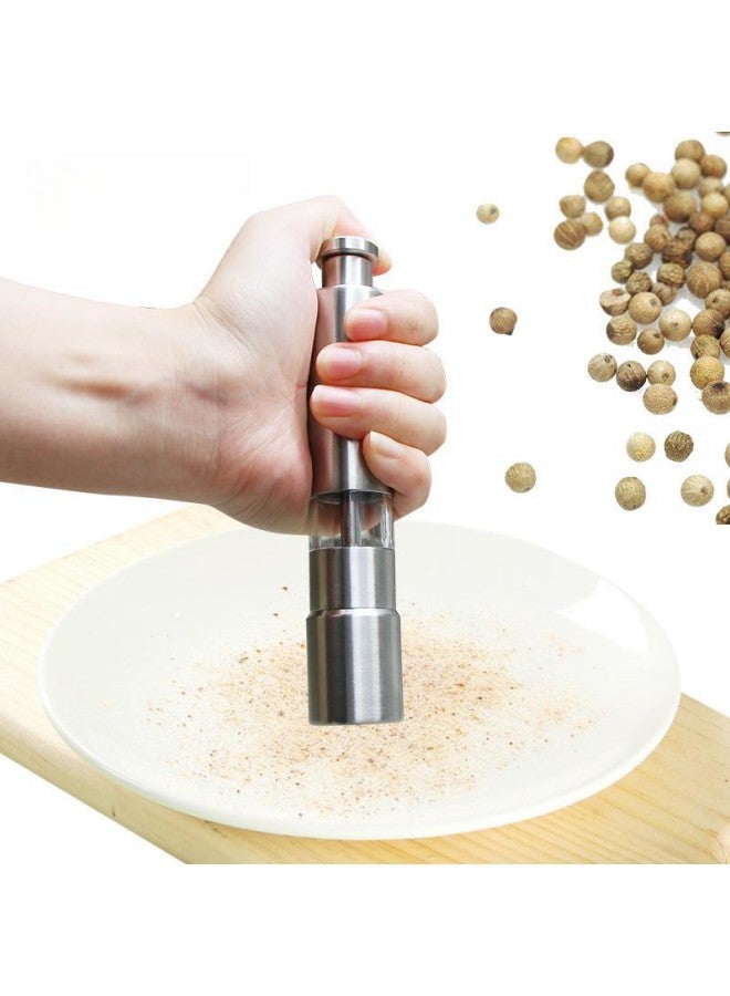 WAOKN Salt and Pepper Grinder, Glass Ceramic Grinder Stainless Steel Refillable Salt & Peppercorn Shakers Adjustable Coarseness Stainless Steel Push-type Manual Pepper Grinding Bottle - Image 3