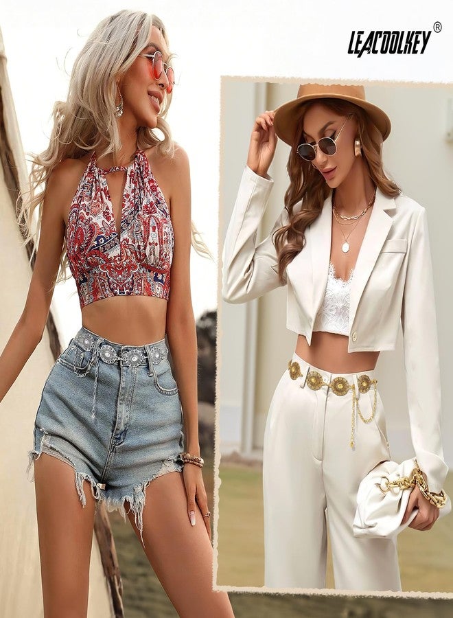 LEACOOLKEY Western Metal Concho Belt for Women Cowgirl Boho Waist Chain Belt for Dresses Jeans Pants, Gold - Image 3