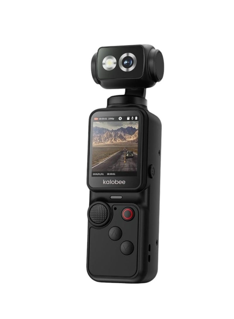 Kalobee Pocket 3 Pro Handheld Camera with 180° Rotating Lens, 1080p HD Resolution, 1.9-inch Screen, SD Card Slot, and 4K Video Recording - Image 1
