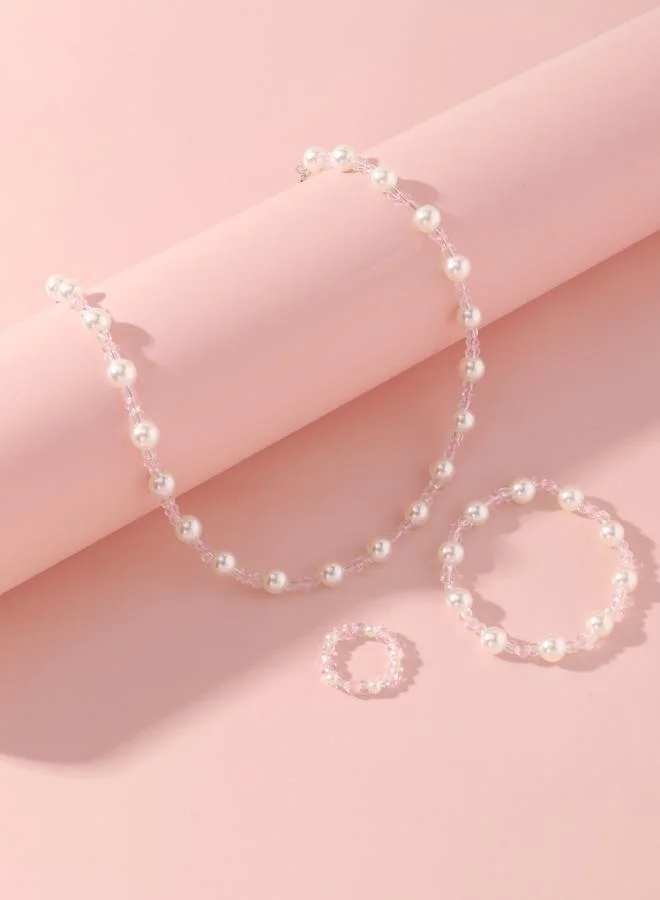 Take Two Pack of 3 - Faux Pearl Necklace with Bracelet and Ring