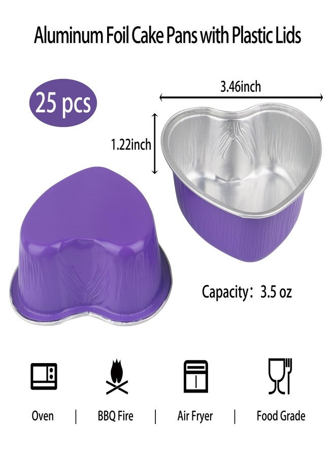 EDUEE Mini Heart Shaped Cake Pans 3.5oz Aluminum Foil Heart Cake Pan with Lids, 25 pcs Disposable Small Heart Baking Pan Purple for Valentine's Weddings Birthday - Image 2