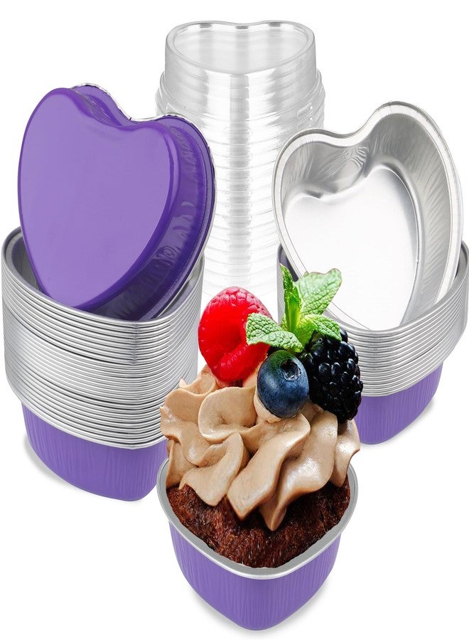 EDUEE Mini Heart Shaped Cake Pans 3.5oz Aluminum Foil Heart Cake Pan with Lids, 25 pcs Disposable Small Heart Baking Pan Purple for Valentine's Weddings Birthday - Image 1