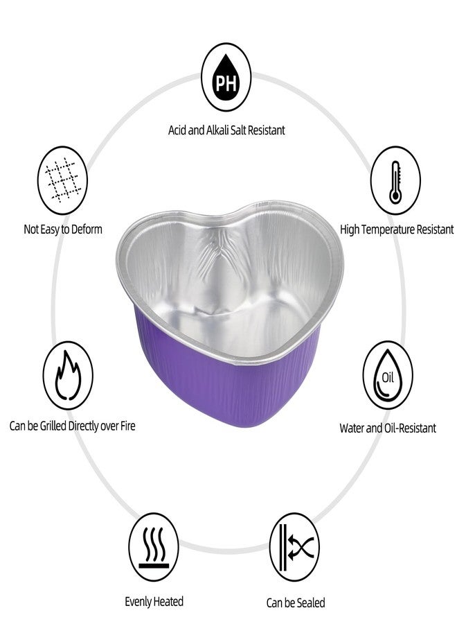 EDUEE Mini Heart Shaped Cake Pans 3.5oz Aluminum Foil Heart Cake Pan with Lids, 25 pcs Disposable Small Heart Baking Pan Purple for Valentine's Weddings Birthday - Image 3