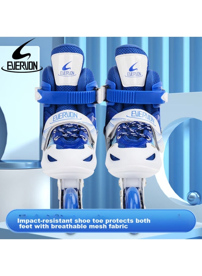 Evervon Roller Skates For Children, Inline Skates For Boys And Girls, Roller Skates 337 Blue With Protective Gear And Helmet, Size M Fits 35-38 - Image 4