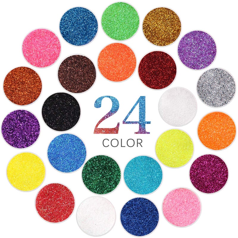 Extra Fine Glitter Powder for Craft 24 Colors Holographic Cosmetic Laser Glitter for Nail Body Eye Hair Face Lip Gloss Iridescent Glitter Powder for Tumbler and Makeup 24 Fine