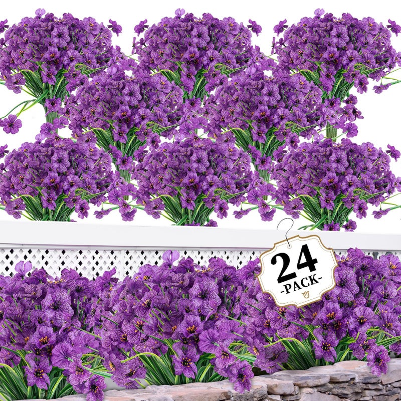 ColoPlay 24 Purple Bundles Artificial Flowers for Outdoors/Indoors Fake Flowers Plants for Indoor Outside Garden Porch Window Box Home Wedding Farmhouse - Image 1