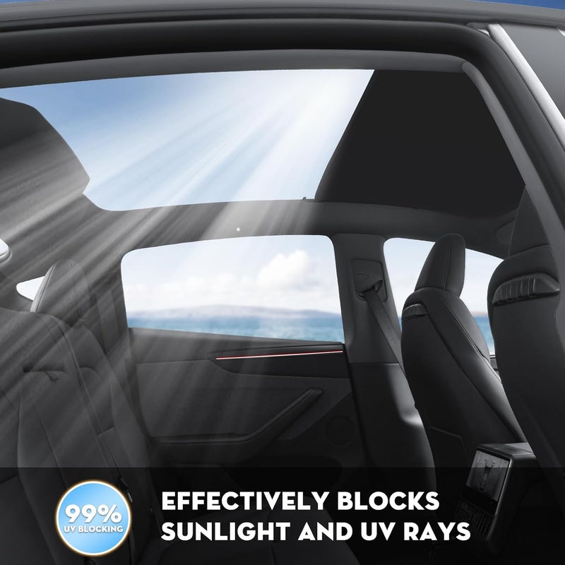 Roof Sunshade for Tesla Model Y Juniper 2026, Upgraded [Sag-Free] Sunroof Shade Roof Sun Shades for New Model Y Juniper Accessories [Heat Insulation/Reflection] 16Pcs Clips(Black) - Image 3
