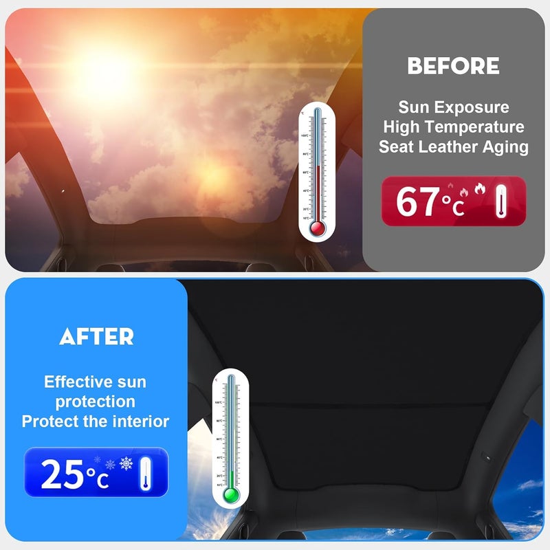 Roof Sunshade for Tesla Model Y Juniper 2026, Upgraded [Sag-Free] Sunroof Shade Roof Sun Shades for New Model Y Juniper Accessories [Heat Insulation/Reflection] 16Pcs Clips(Black) - Image 4