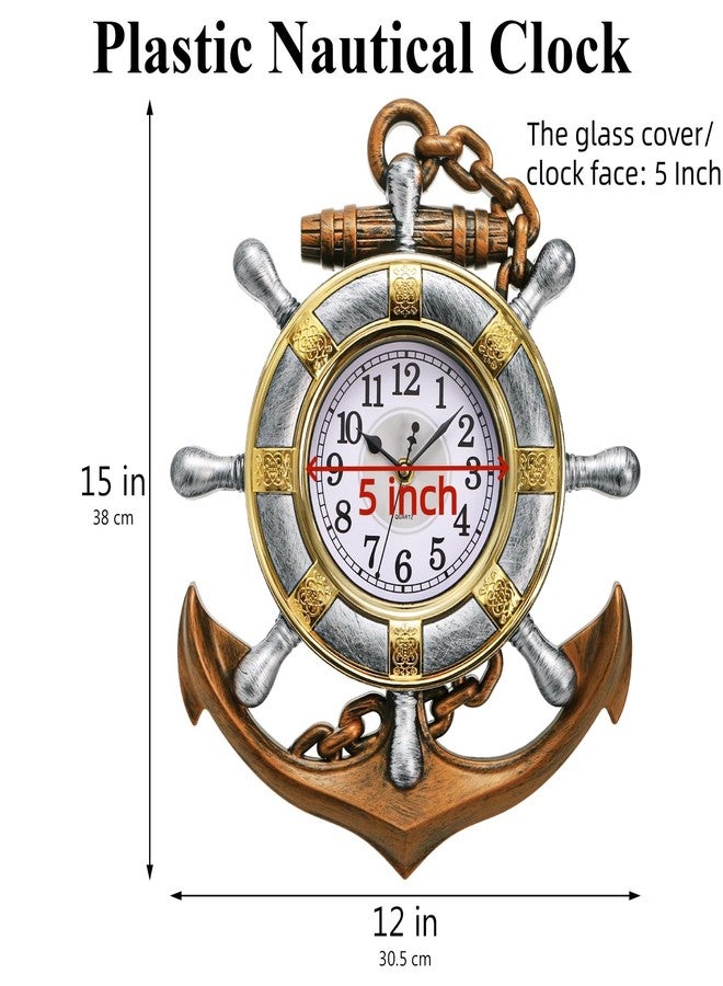 Hacaroa Anchor Wall Clock 12"x15", Plastic Nautical Clock Silent Non-Ticking Movement, Decorative Ship Wheel Clocks for Nautical Theme Kitchen, Bathroom, Beachfront Home Decor, Retro Style - Image 2
